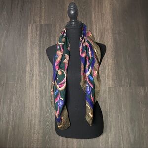 Vintage Style Floral Scroll Sheer Scarf – Multicolor